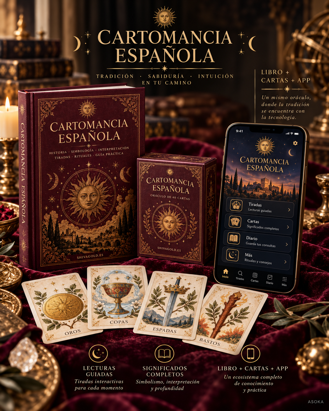 Ecosistema Cartomancia Española: aplicación Android, libro y baraja española de 48 cartas